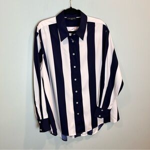 NWT Lane Bryant Women’s Navy White Striped Button Down Blouse Long Sleeve 2X